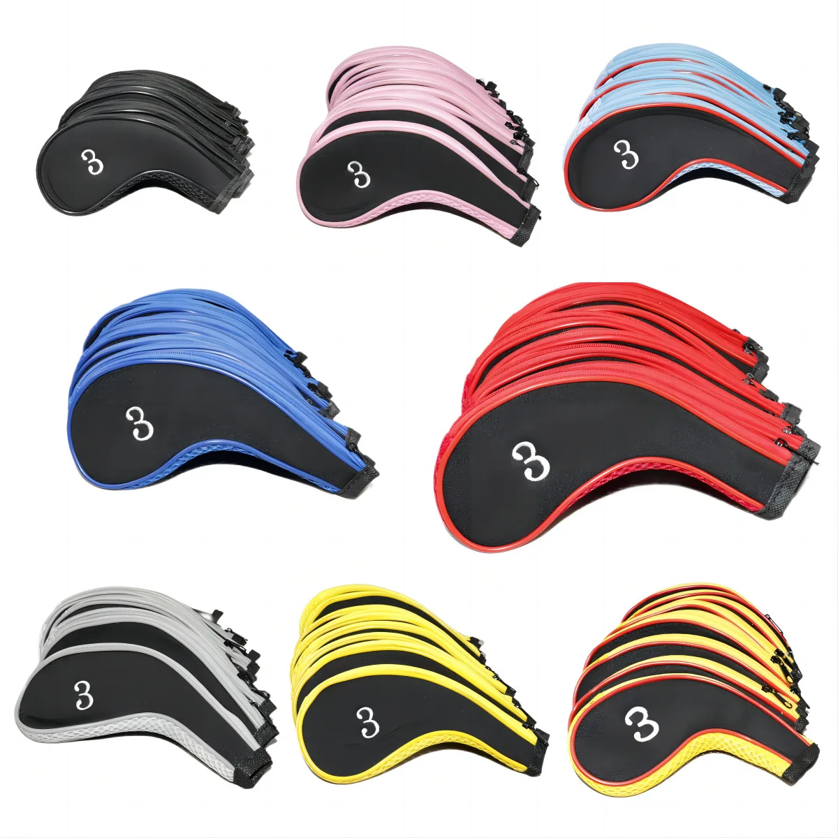 

10Pcs High Quality Rubber Neoprene Golf Head Cover Golf Club Iron Putter Protect Set Number embroidered with Zipper Long Neck