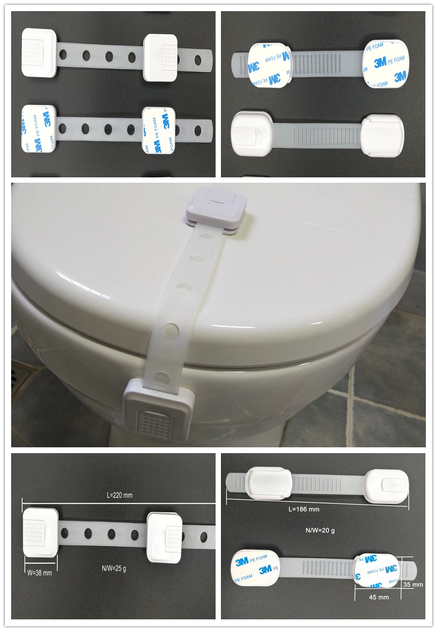 

Baby Safety Straps Locks - Childproofing Baby Proofing Cabinet Latches for Drawers, Fridge, Toilet Seat, Cupboard, No Drilling