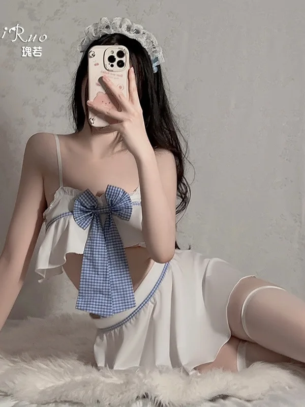 

Student Wear Hip Mature Charm Elegant Length Split Sexy Waist Revealing Lolita Style Hot Uniform Role Playing Skirt Set X5K7