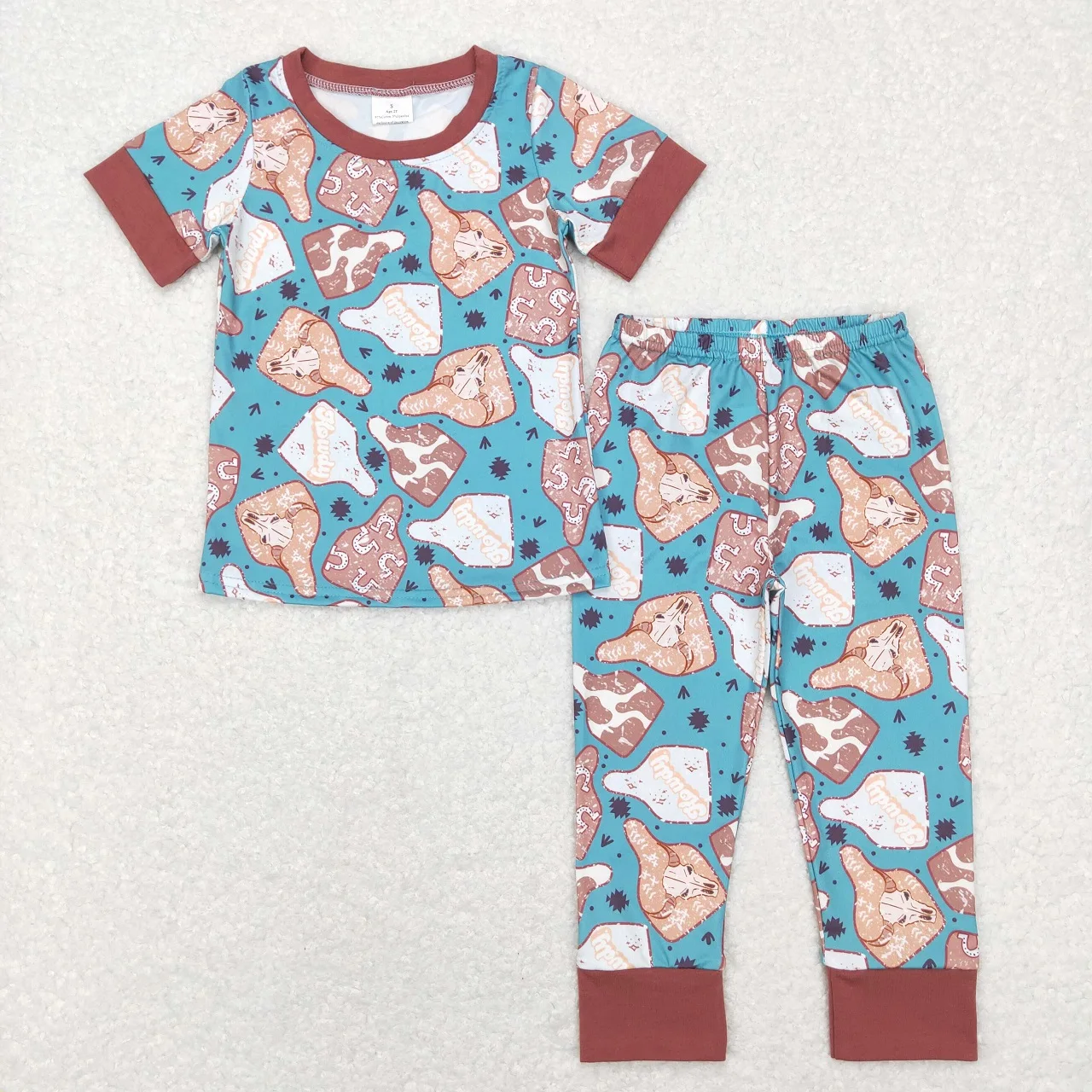 

Wholesale Children Western Nightclothes Short Sleeves Cow Tags T-shirt Pants Baby Boy Sleepwear Set Pants Infant Pajamas Outfit