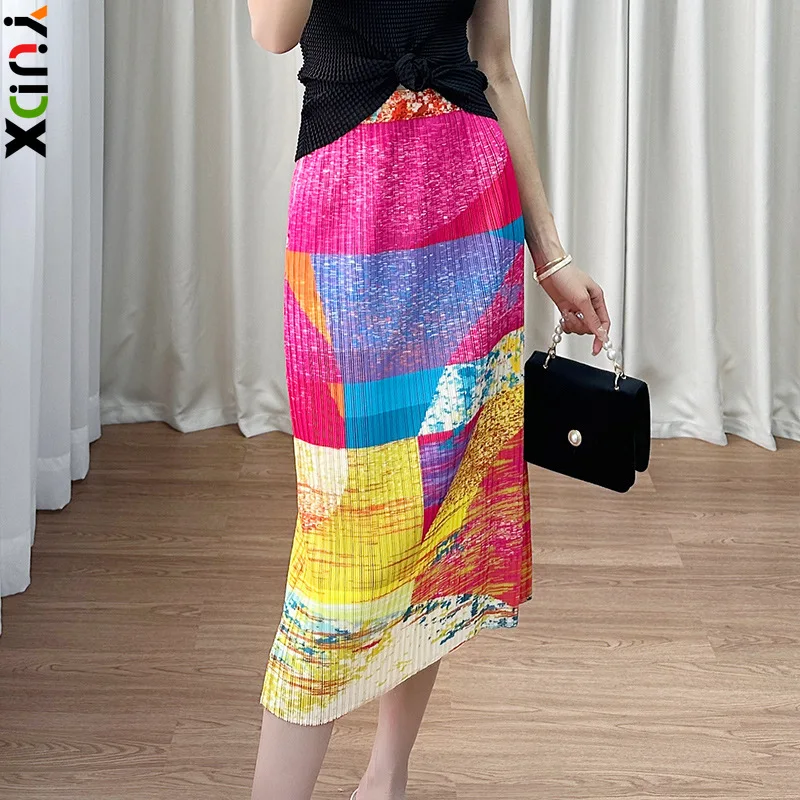 Плиссированная Женская юбка YUDX, Новинка лета 2024, Стильная приталенная модная юбка средней длины с принтом и завышенной талией, с разрезом 
Плиссированная Женская юбка YUDX, Новинка лета 2024, Стильная приталенная модная юбка средней длины с принтом и завышенной талией, с разрезом