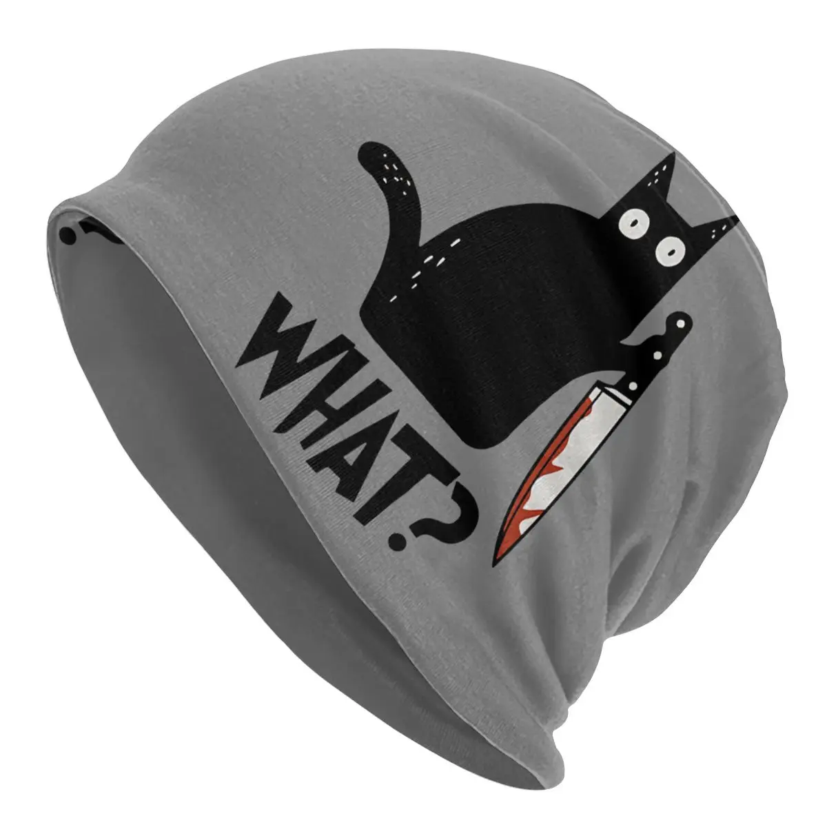 

Cat What Murderous Black Cat With Knife Art Autumn Female Thin Beanies Double Used Windproof Bonnet Hats