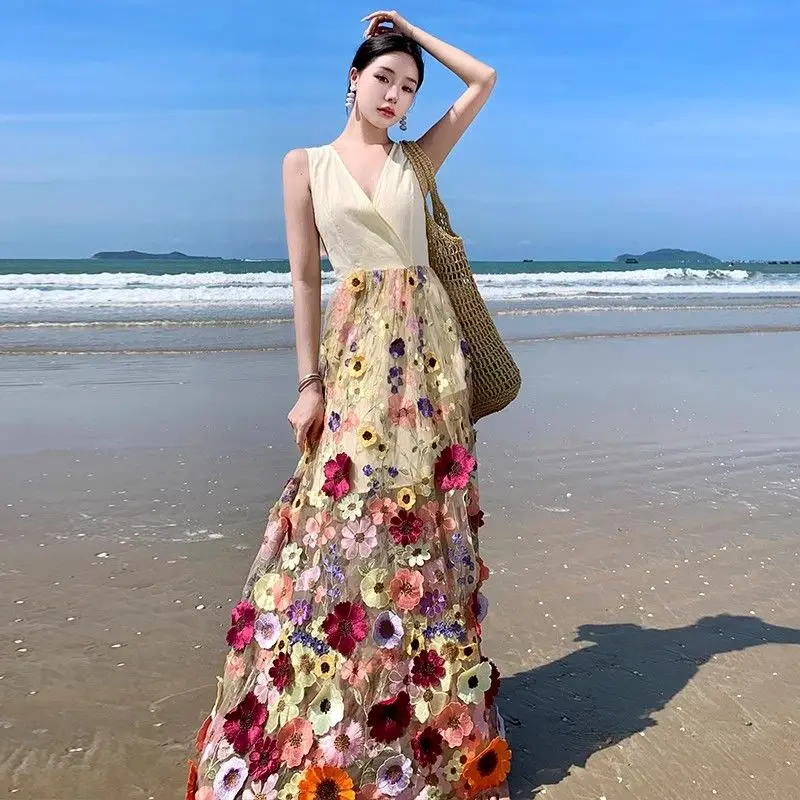 Harajpee Flower Sea Embroidery Dresses Waistband Sleeveless Dress 2024 French Style Holiday Photography Beautiful Long Vestido
Harajpee Flower Sea Embroidery Dresses Waistband Sleeveless Dress 2024 French Style Holiday Photography Beautiful Long Vestido