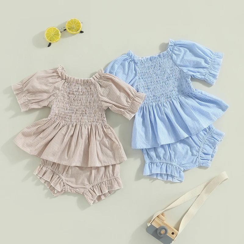 Toddler Baby Girls Summer 2Pcs Clothes Plaid Puff Short leeve Ruched Shirts Tops and Elastic Waist Shorts Ruffle Trim Casual Set
Toddler Baby Girls Summer 2Pcs Clothes Plaid Puff Short leeve Ruched Shirts Tops and Elastic Waist Shorts Ruffle Trim Casual Set