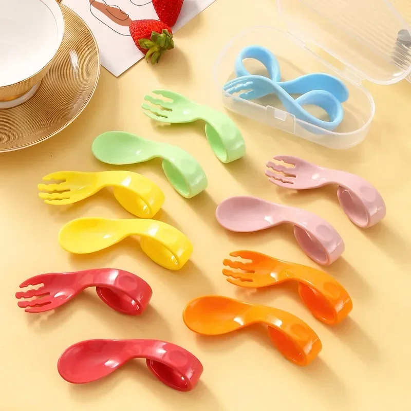 

Baby Eating Training Complementary Food Spoon Bend Independent Elbow Auxiliary Spoon Fork Set Mother And Baby Store Gift Spoon