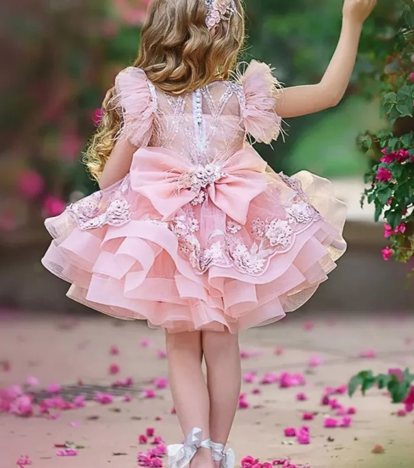 

Girls' Dress 2024 New Children's Tutu Gown Scoop Neck Princess Dress Mesh Banquet Performance Evening Dress Birthday Gown