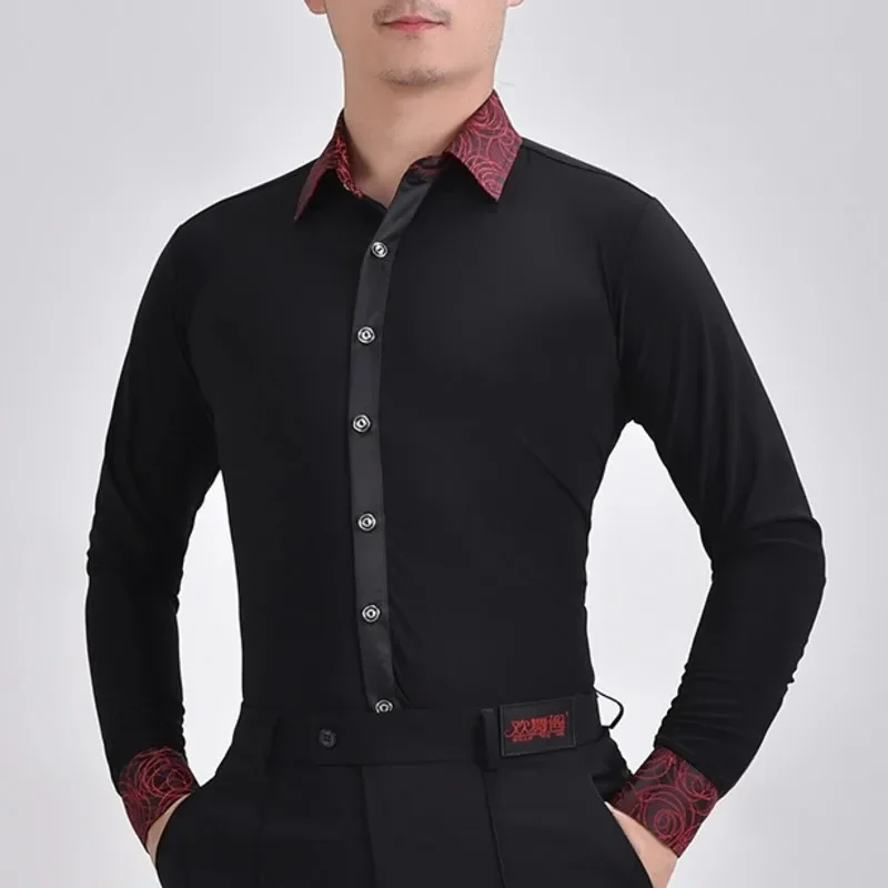 

Men Ballroom Dancewear Latin Dance Tops Black Ballroom Competition Dance Shirt Practice Dancing Clothes boy Latin Dance Costumes