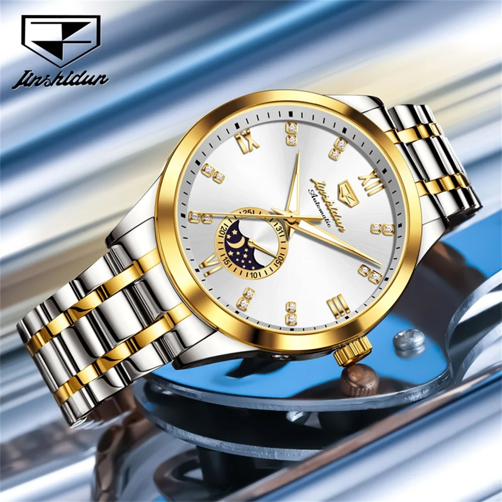 JSDUN-Montre Mécanique existent pour Homme, Certification Originale, Étanche, Phase de Lune, Montre-Bracelet à la Mode 4