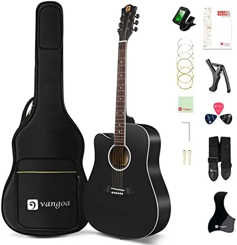 

Acoustic Guitar Kit for Beginner Adult Teen Full Size Cutaway Acustica Guitarra Starter 41 Inch Guitar Natural Bundle Set with B