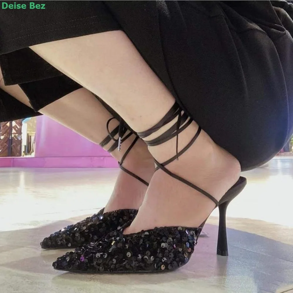 Bling Cross-tied Pointed Toe Pumps Lace Slingback Ankle Strap Thin High Heel Sexy Solid Shallow Fashion Women Summer Shoes 
Bling Cross-tied Pointed Toe Pumps Lace Slingback Ankle Strap Thin High Heel Sexy Solid Shallow Fashion Women Summer Shoes