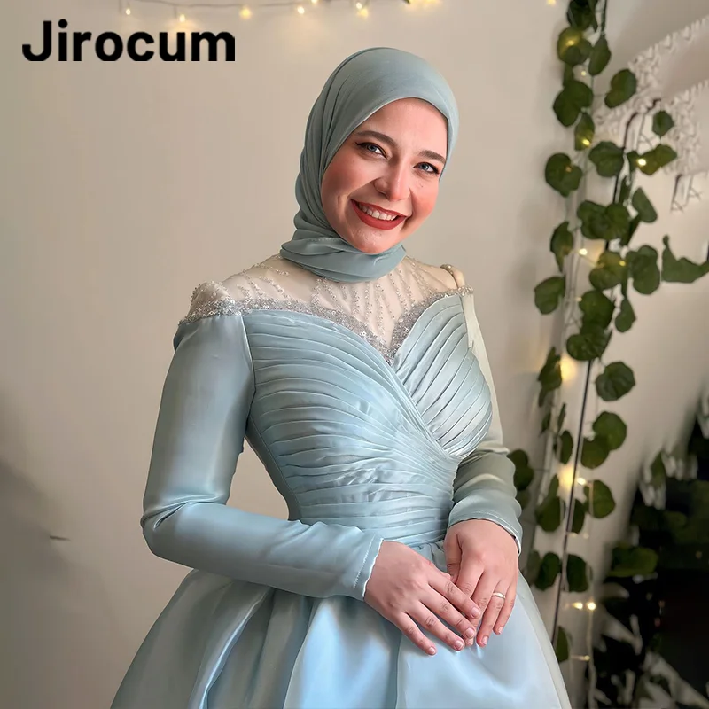 

Jirocum Elegant A Line Muslim Prom Gowns Women's O Neck Beaded Sequin Party Evening Dress Ankle Length Formal Occasion Gown 2024