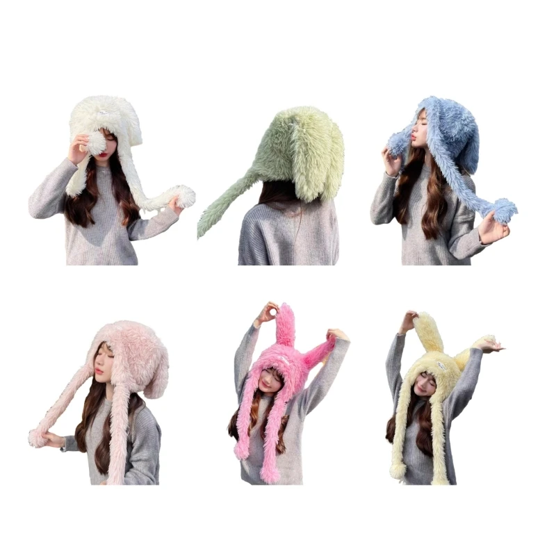 

Плюшевая шапка-бини для студентов, ветрозащитная зимняя шапка для взрослых, утолщенная плюшевая шапка в форме кроличьих ушей, на