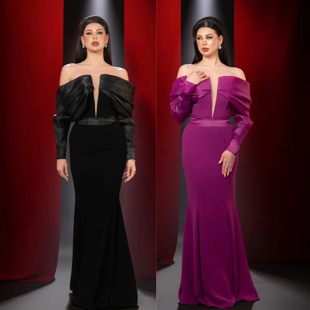 

Evening Prom Dress Saudi Arabia Jersey Draped Pleat Valentine's Day Mermaid Off-the-shoulder Bespoke Occasion Gown Long Dresses
