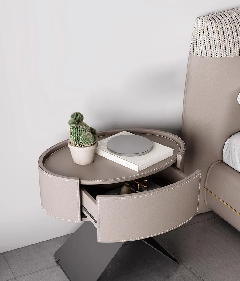 Italian Simple Bedside Table,Saddle Leather and PU Leather Optional, Creative Oval Simple Design,Exquisite Leather Cutting Lines Italian Simple Bedside Table,Saddle Leather and PU Leather Optional, Creative Oval Simple Design,Exquisite Leather Cutting Lines