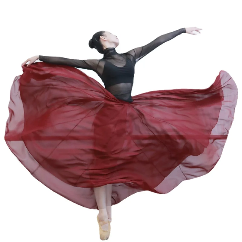 

Women 540 Degree Chiffon Skirt Ballet Belly Danc Classical Dance Long Skirts Dancer Practice Wear Assorted Wine Red Dance Skirt