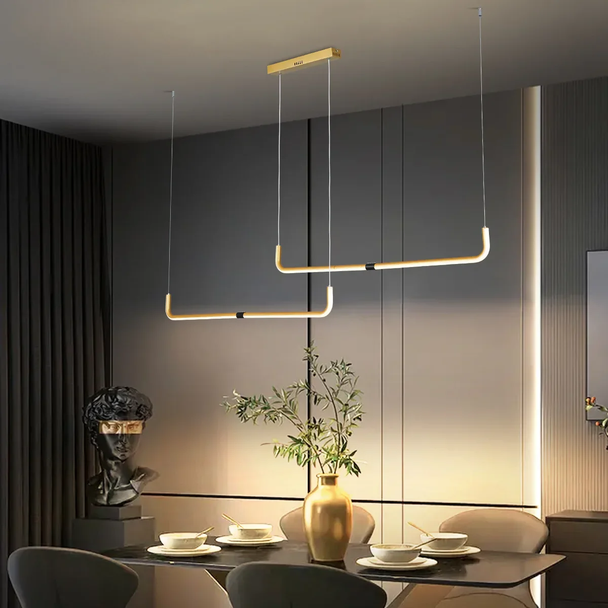 

Modern Minimalist Restaurant With Chandelier Nordic Dining Table Bar Counter Office Long Creative Dining Hall Pendant Lamp
