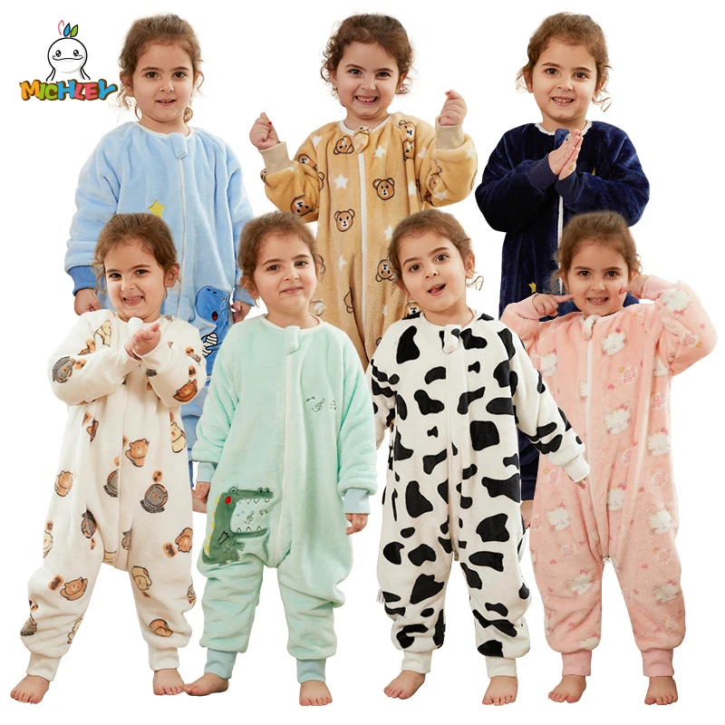

MICHLEY Cute Cow Flannel Baby Kids Sleeping Bag Winter Long Sleeve Wearable Blanket Warm Sleepsack Pajamas For Boys Girls 1-6T