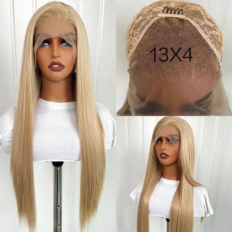 

Bombshell High Quality Blonde Mix Gold Straight Synthetic 13x4 Lace Front Wig Glueless Heat Resistant Fiber Hair For White Women