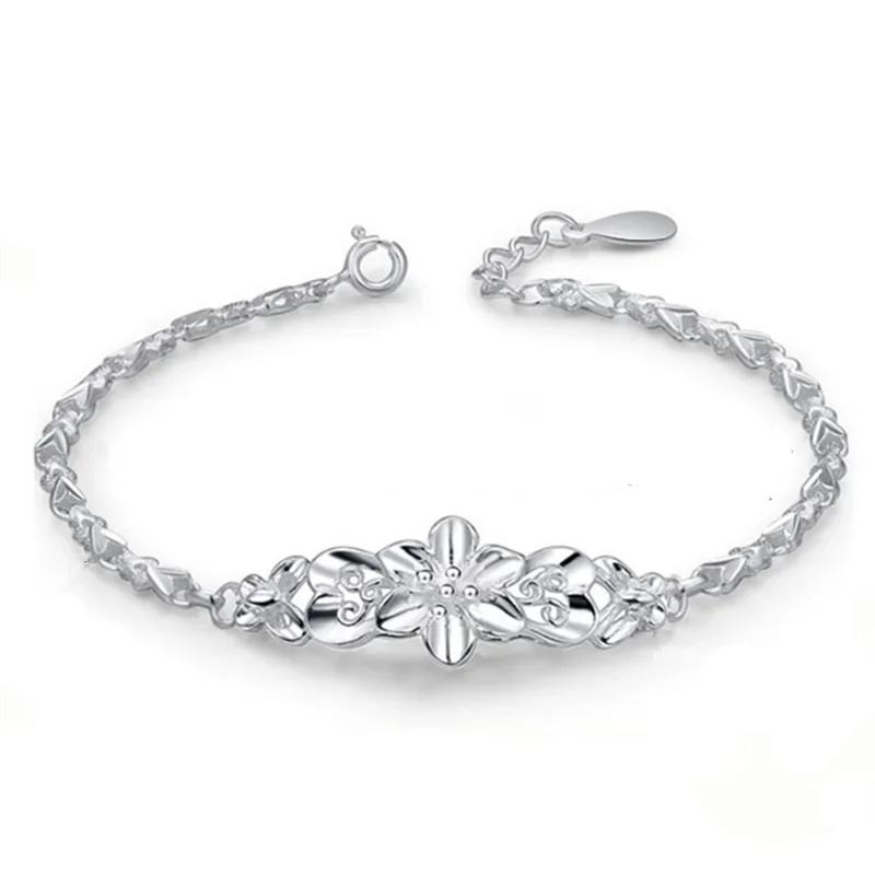 

Fashion Beautiful 925 Sterling Silver Solid Flower Bracelet For Women Chain Charm Classic Wedding Gift Jewelry Wholesale