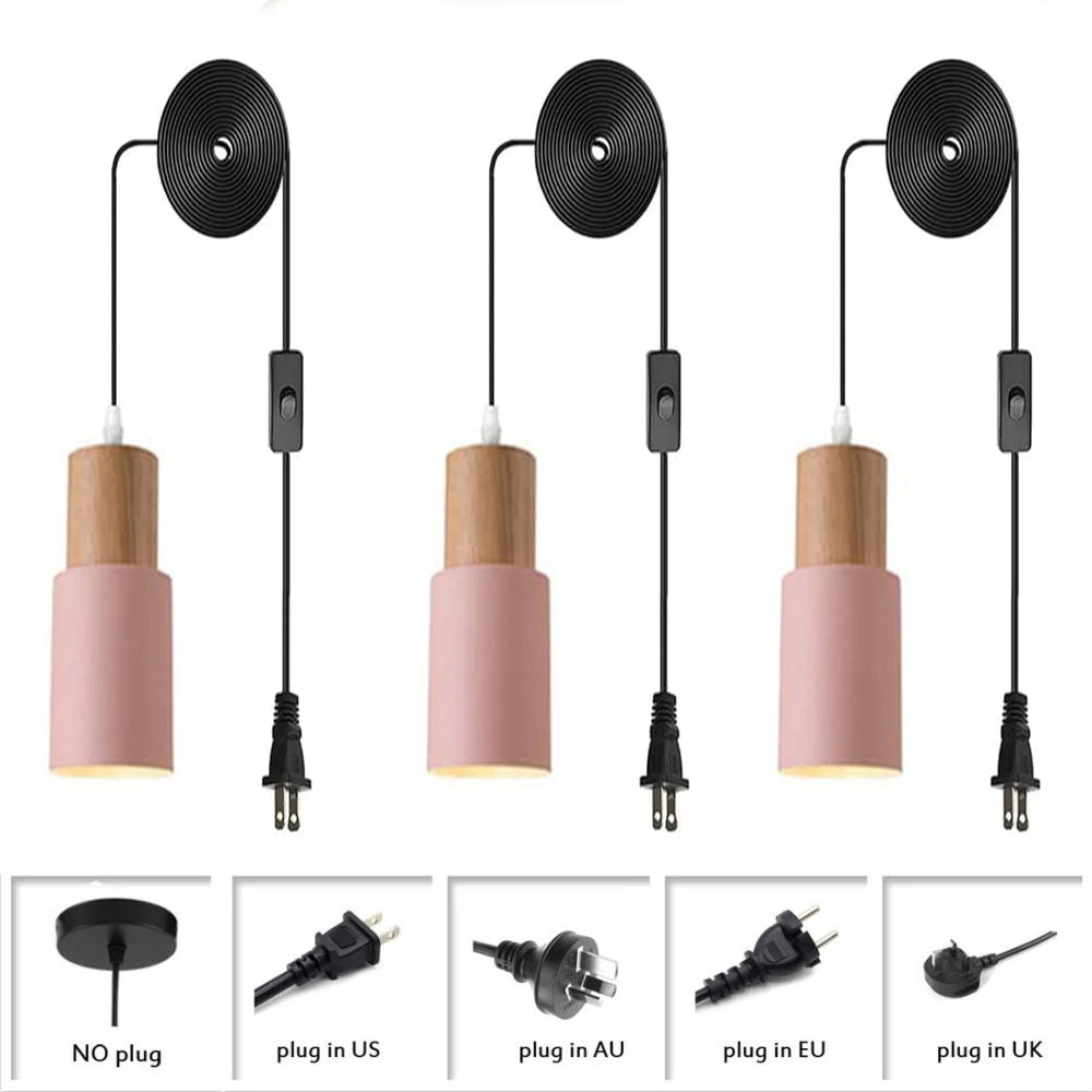 Mini Ceiling Light Fixture Set of 3, Metal Pendant Light with Plug-In Adjustable Cord Cylindrical Metal and Wood Hanging Lamp
Mini Ceiling Light Fixture Set of 3, Metal Pendant Light with Plug-In Adjustable Cord Cylindrical Metal and Wood Hanging Lamp