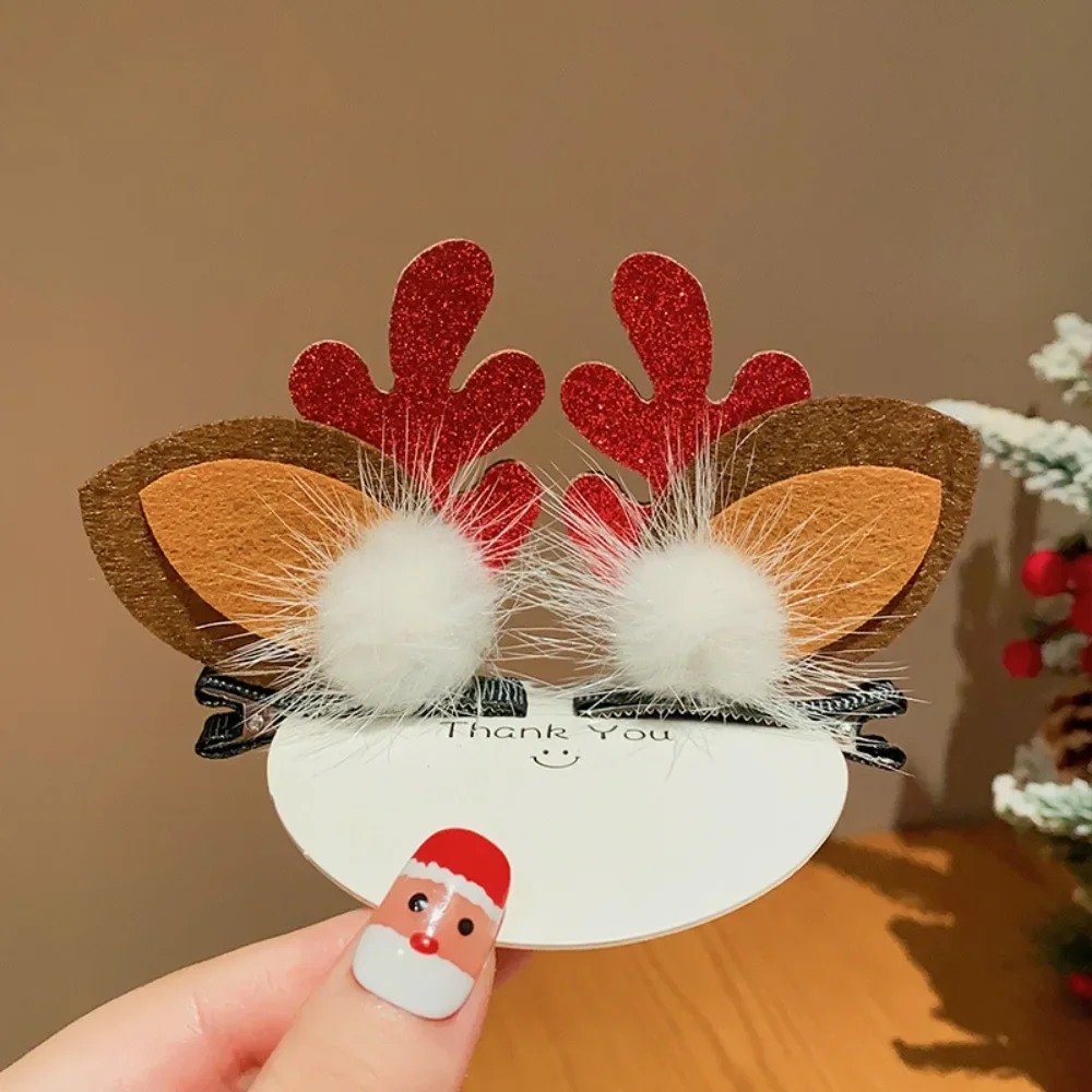 

2pcs Cute Antler Deer Ear Hairpin Christmas Hair Clips Santa Claus Snowman Barrettes for Girls Kids Headwear Hair Accessories