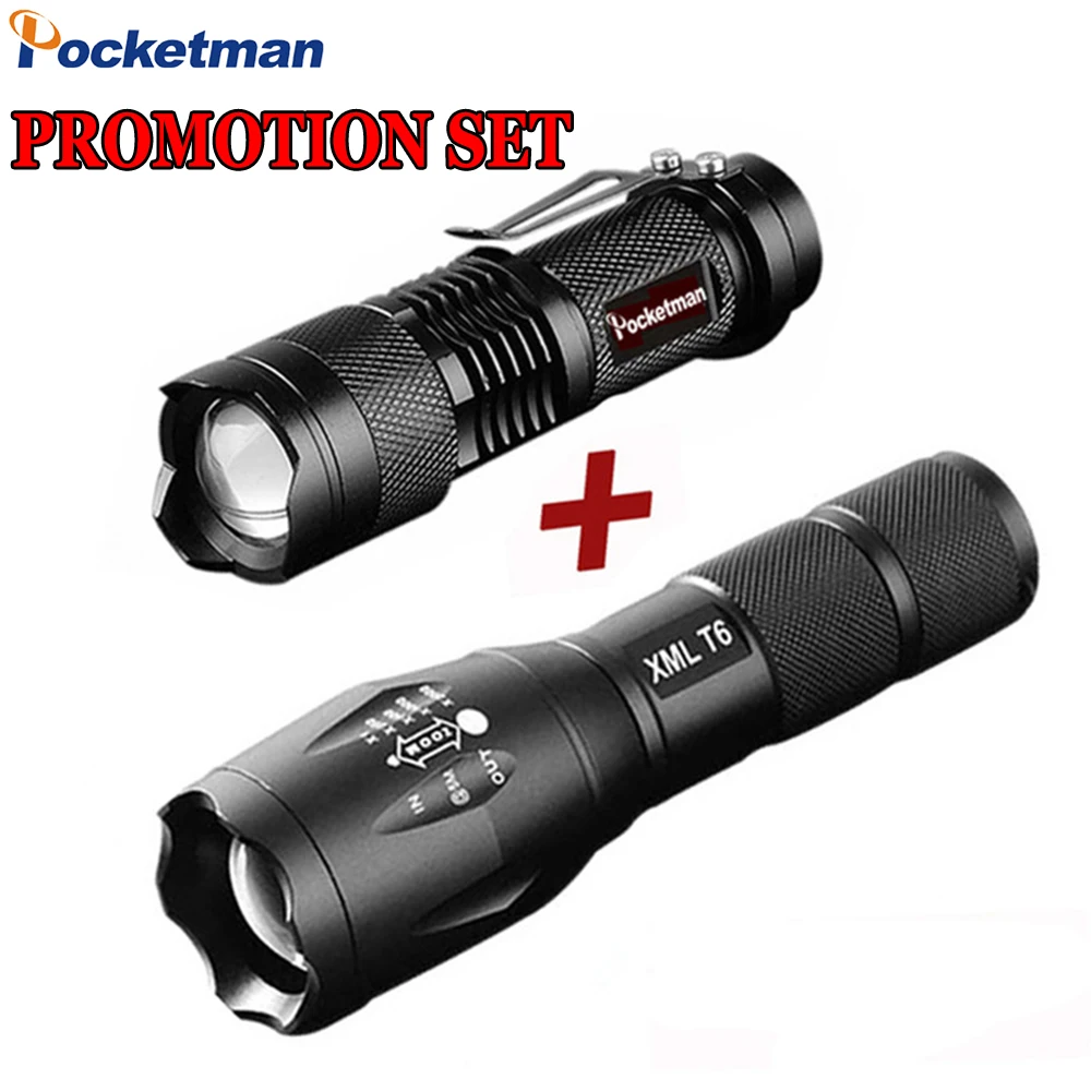 

Powerful T6+Q5 LED Flashlights Set Zoomable Torch Camping Flashlight Emergency Flashlight Tactical Flashlights High Lumens