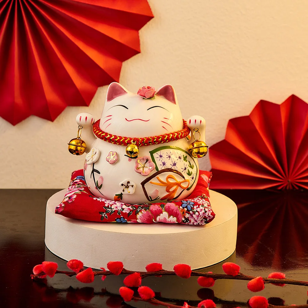 

4,5 дюймовая керамическая копилка для маленьких кошек в японском стиле, счастливая копилка, настольное украшение, украшение для дома, фэн-шуй, ремесло