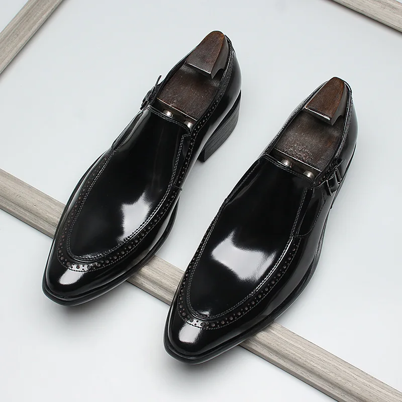 

Luxury Patent Leather Mens Formal Shoes Handmade Quality Genuine Leather 2024 Autumn Designer Slip on Wedding Social Loafers Man