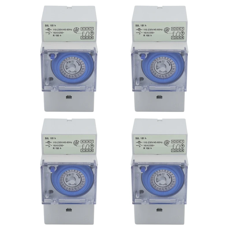 

4X SUL181H Mechanical Timer 24 Hours Time Switch Relay Electrical Programmable Timer 24 Hour Din Rail Timer Switch