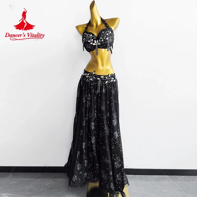 

Belly Dance Performance Costume for Women AB Stones Bra Top+flowers Long Skirt 2pcs Custom Adult Child Oriental Competiton Set