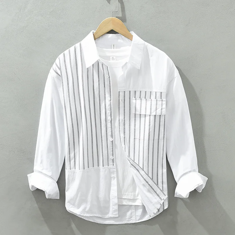 Autumn Winter New Fresh Stitching Fashion Shirt Striped Trend Comfortable Loose Striped Pure Cotton Long-sleeved Top C2129
Autumn Winter New Fresh Stitching Fashion Shirt Striped Trend Comfortable Loose Striped Pure Cotton Long-sleeved Top C2129