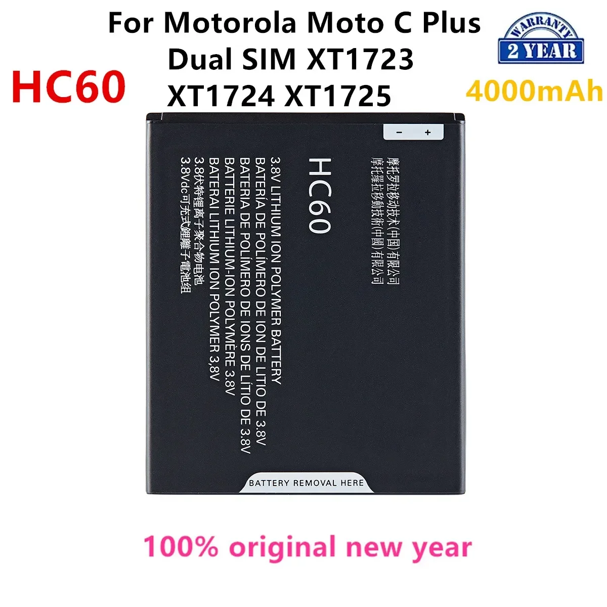 

100% Original HC60 4000mAh Battery For Motorola Moto C Plus Dual SIM XT1723 XT1724 XT1725 Mobile phone Batteries