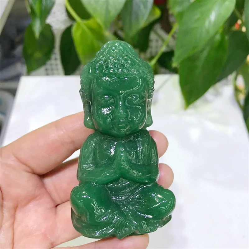 

3.3" Natural Green Aventurine Buddha Statue Carved Healing Energy Gemstone Crystal Crafts For Home Decoration Accessories 1pcs