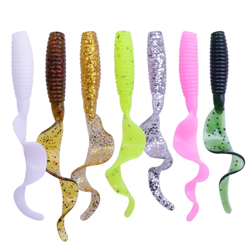

5PCS Curly Worms Soft Bait 55mm 2g Jig Wobblers Fishing Lure Shrimp Smell Silicone Artificial Baits Carp Bass Lures Pesca Tackle