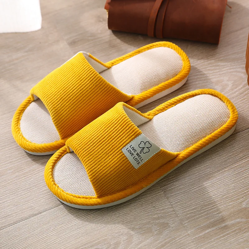 

Women Indoor Slippers Corduroy Floor Flat Shoes Comfort Anti-slip Home Flax Linen Slipper Unisex Woman Men House Cotton Slides