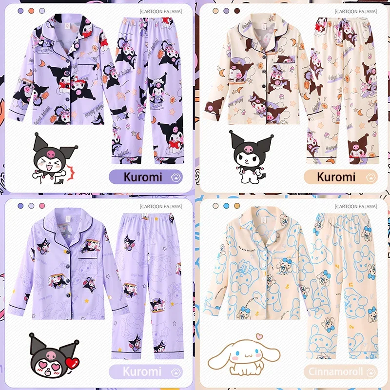 

Miniso 2024 Kawaii Children Pajamas Set Anime Kuromi Cinnamoroll Pochacco Girl Boy Milk Silk Pijamas Spring Kids Loungewear Gift
