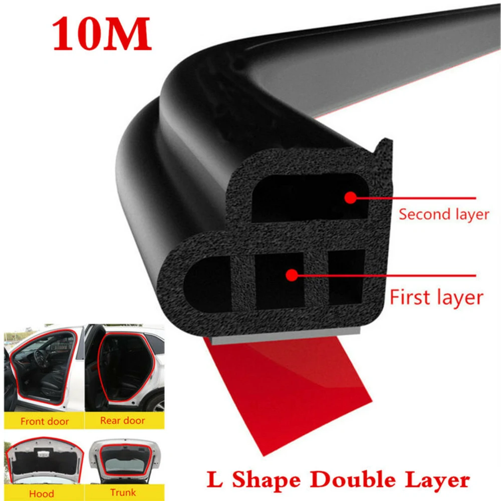 

1pc Upgraded 10M Door EPDM Rubber Seal Double Layer L Shaped Seal Strip Black Car Door Trunk Weather Strip Edge Moulding 14x12mm