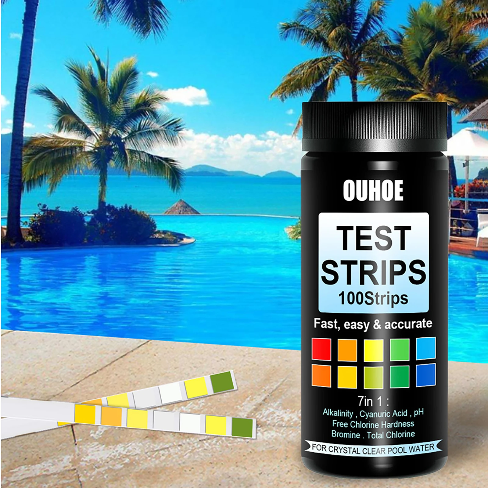 

Spa Pool Test Strips 7 in 1 Pool Test Kit pH Hardness Chlorine Test Strips Multifunctional pH Alkalinity Acid Hot Tub Test Strip