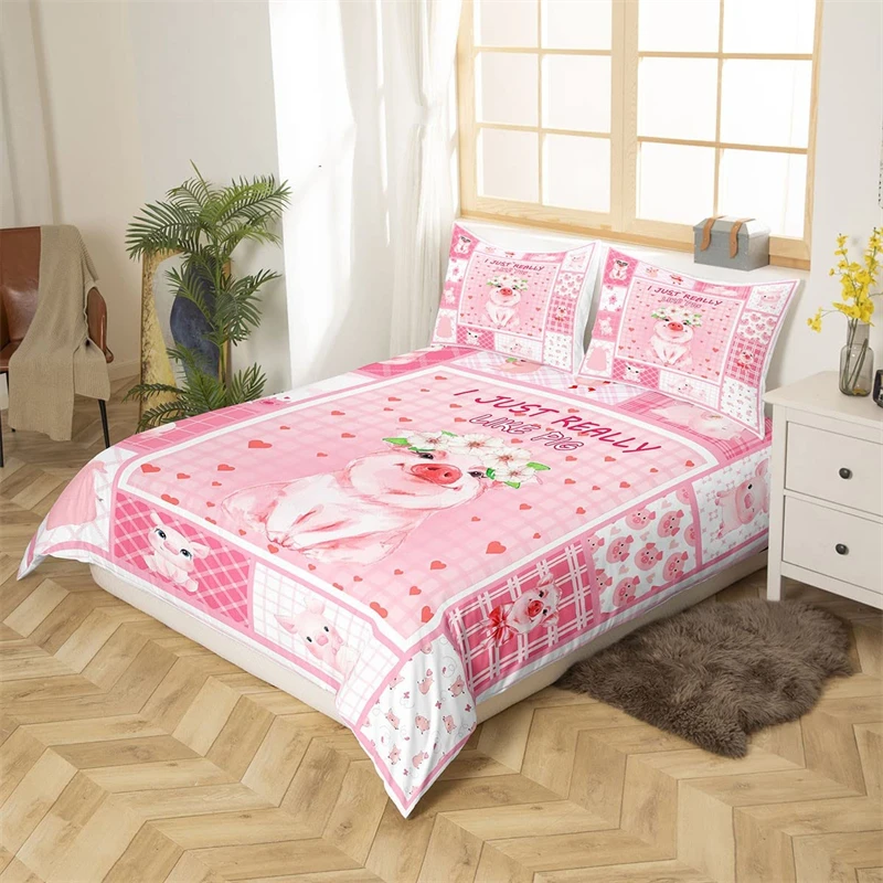 Pink Pig Duvet Cover Set Queen Size Flower Pigs Print Comforter Cover Plaid Grid Print Bedding Set 3 Pcs for Kids Boys Girl Room
Pink Pig Duvet Cover Set Queen Size Flower Pigs Print Comforter Cover Plaid Grid Print Bedding Set 3 Pcs for Kids Boys Girl Room
