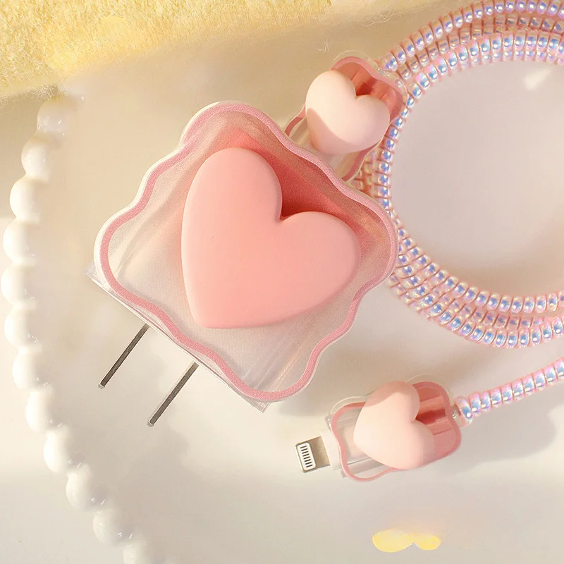 

Cute 3D Heart Charger Protector Cable Organizer for Iphone 18W 20W Data Cable Management Cord Winder Kit Cable Storage Box