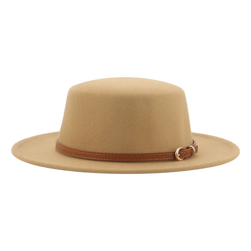 

Fedoras for Women Winter Hats Male Felt Accessories Woemn Fedora Flat Top Hat Solid Fashion Jazz Men Hat 2021 Sombreros De Mujer