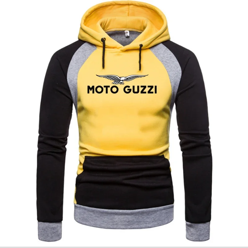 

2024 New Man Hooded Moto Guzzi Logo Printing Custom Made Spliced Men Pullover Hoodie Warm Male Sportswear Tops Personality Trend