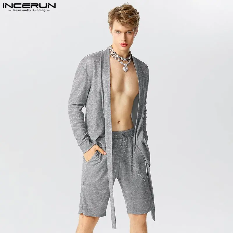 Stylish Casual Style Sets INCERUN Men's Fashionable Flash Fabric Long Sleeve Cardigan Tops Long Pants Sexy Two Piece Sets S-5XL
Stylish Casual Style Sets INCERUN Men's Fashionable Flash Fabric Long Sleeve Cardigan Tops Long Pants Sexy Two Piece Sets S-5XL