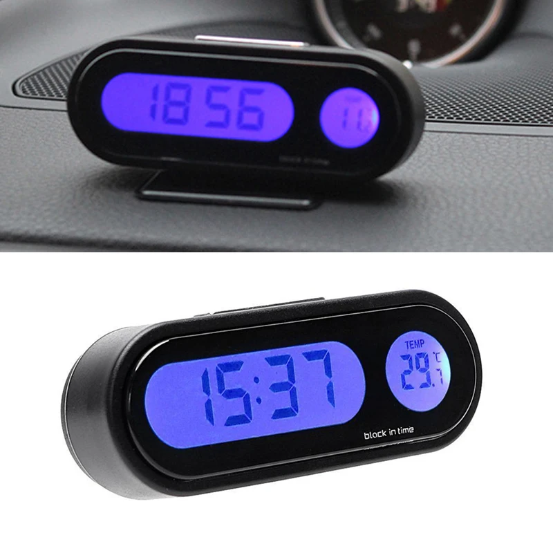 

Car Mini Electronic Clock Time Watch Auto Dashboard Clocks Luminous Thermometer Black Digital Display Car Electronic Clocks