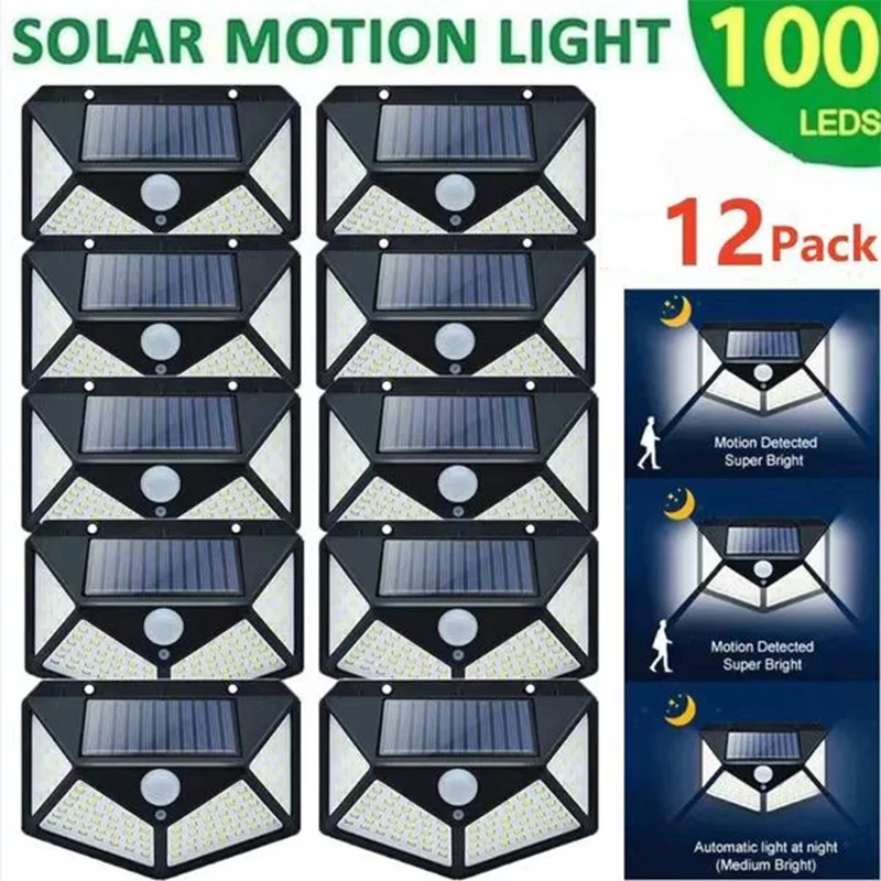 

2/4/6/8/12Pcs 100 LED Solar Wall Light Outdoor Solar Lamp PIR Motion Sensor Solar Powered Sunlight Street Light for Garden Light