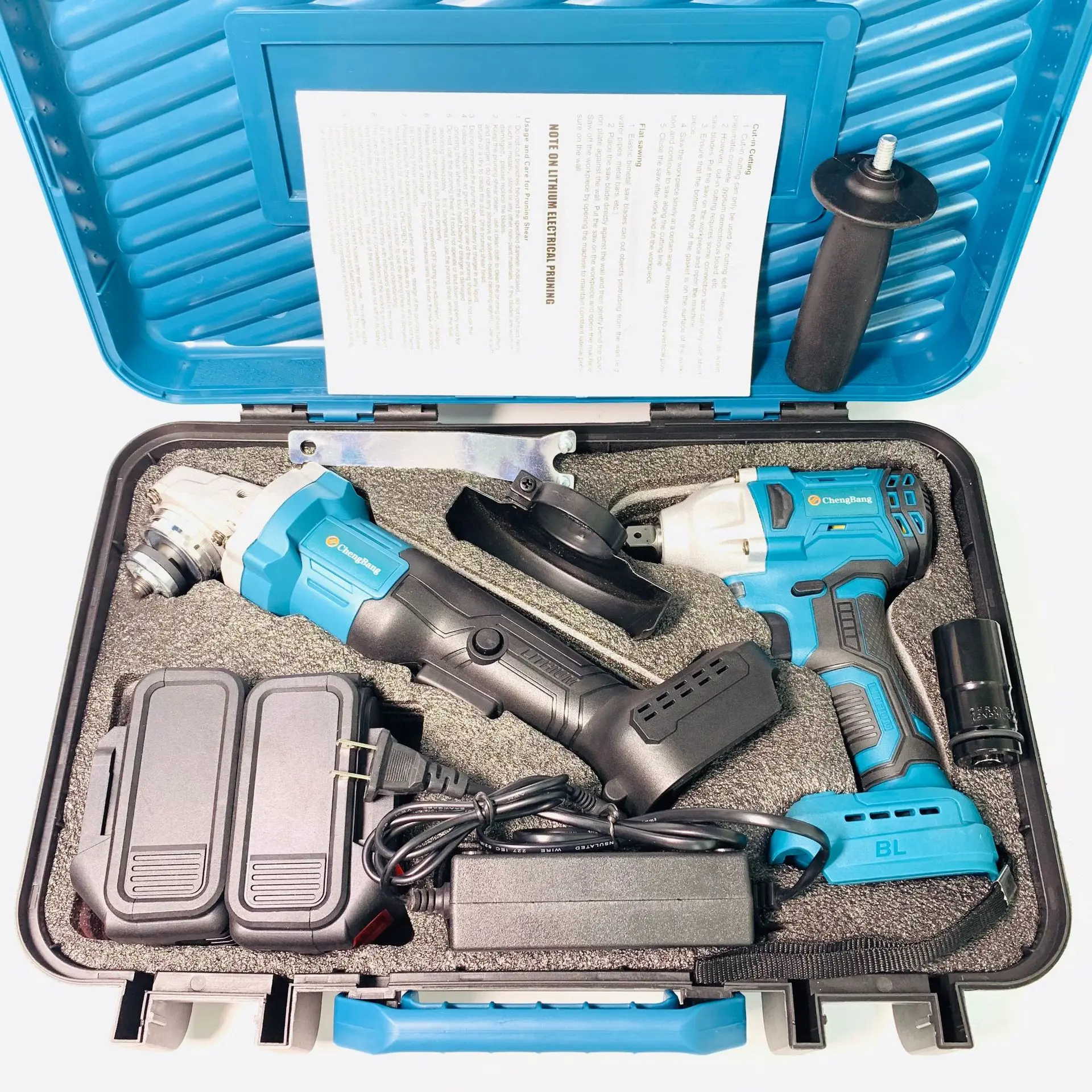 Lithium electric brushless electric tools combination 2 times charging Angle grinder 07 + wrench 02
Lithium electric brushless electric tools combination 2 times charging Angle grinder 07 + wrench 02