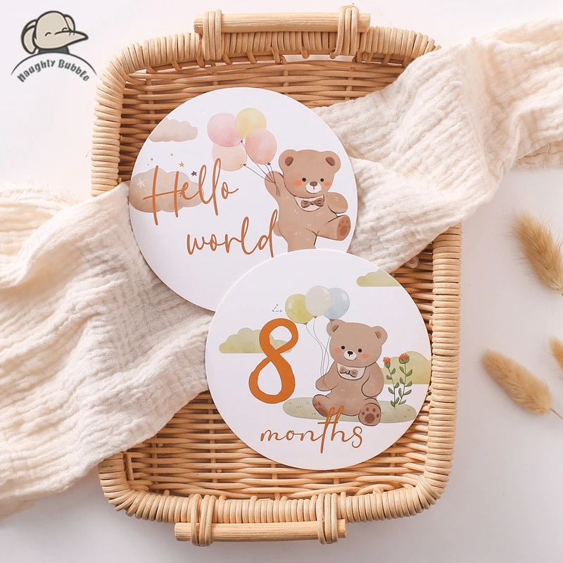 

Wooden Baby Monthly Milestone Photo Cards Double Sided Photo Prop Milestone Discs Baby And Pregnancy Growth Announcement Cards