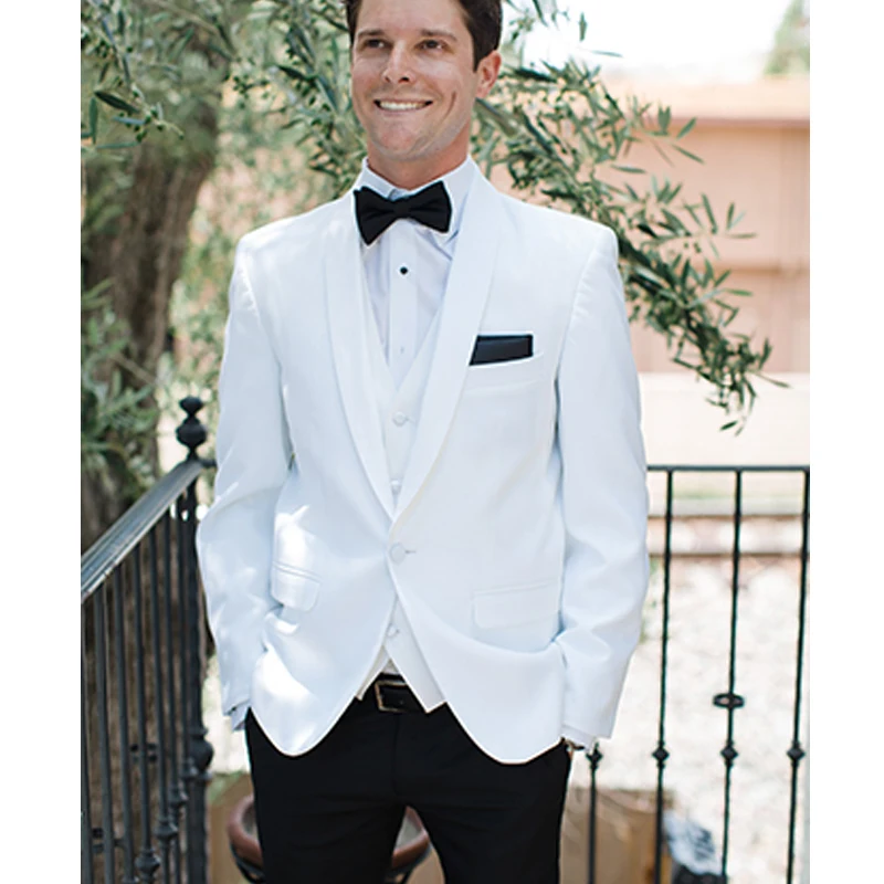 White Groom Tuxedo for Groom Prom with Black Pants Shawl Lapel Slim Fit Formal Men Suits Male Fashion Costume Waistcoat 2023
White Groom Tuxedo for Groom Prom with Black Pants Shawl Lapel Slim Fit Formal Men Suits Male Fashion Costume Waistcoat 2023
