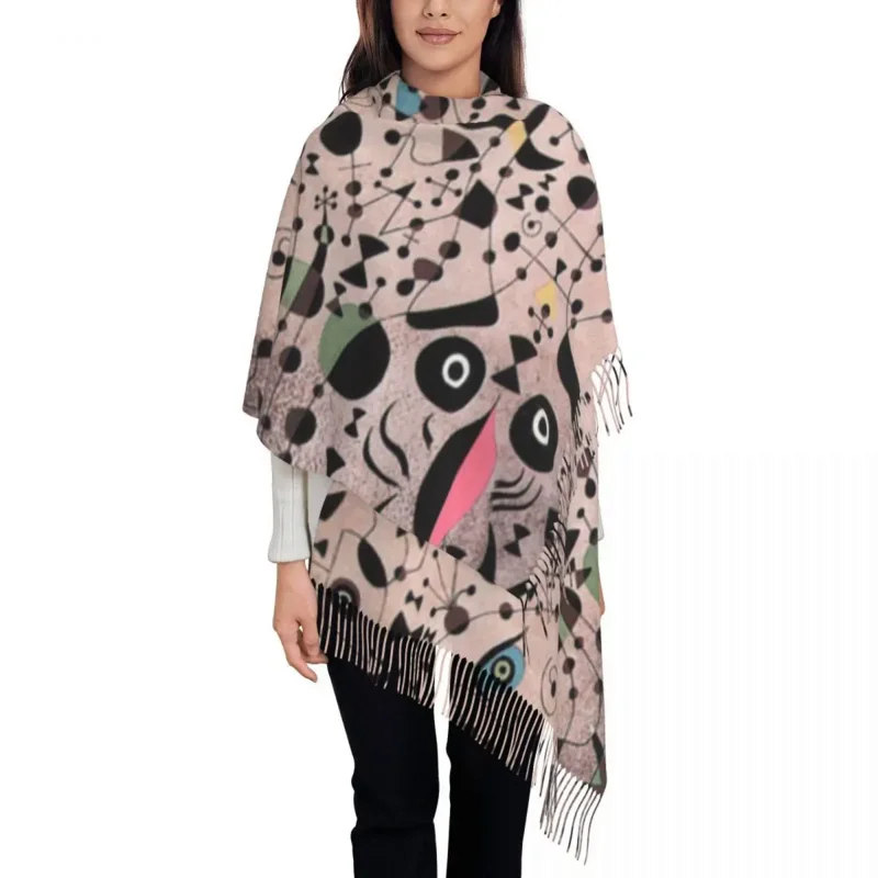 

The Beautiful Bird Revealing The Unknown To A Pair Of Lovers Tassel Scarf Soft Joan Miro Shawls Wraps Female Winter Fall Scarves