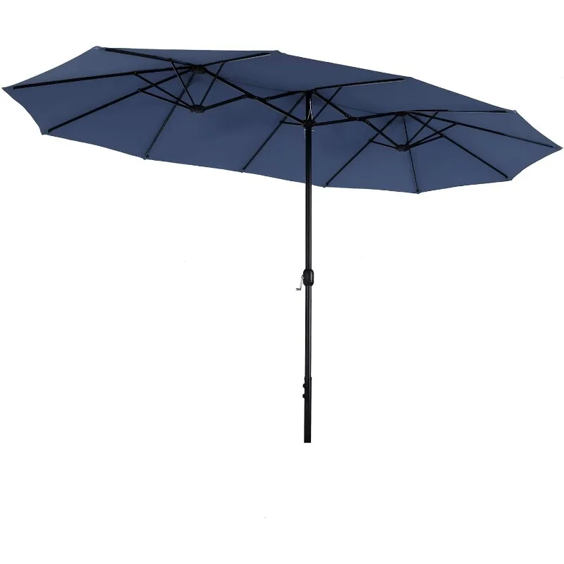 

13 ft Outdoor Patio Umbrella, Large Rectangular Double Sided Market Table Twin Umbrellas with Crank Handle